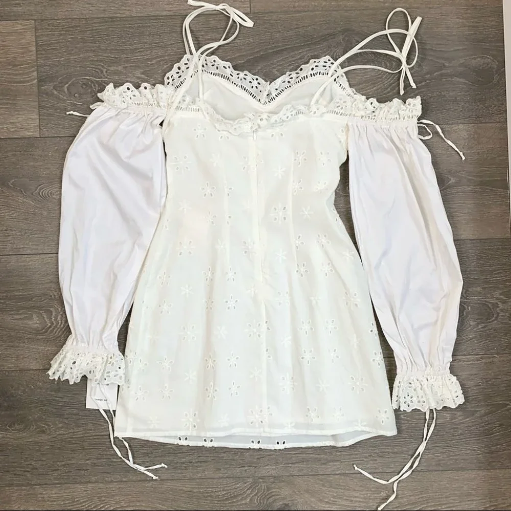 For Love & Lemons Vera Eyelet Ruffle Lace Mini Dress White Size Small - Picture 15 of 16